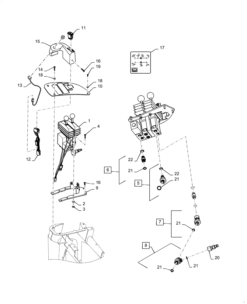 Схема запчастей Case 1021F - (35.128.02) - VALVE ASSEMBLY - JOYSTICK CONTROL INSTALLATION- 2 FUNCTION JOYSTICK, 2 LEVER (35) - HYDRAULIC SYSTEMS