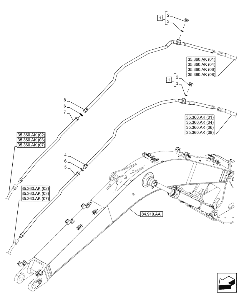Схема запчастей Case CX210D LC - (35.360.AK[05]) - VAR - 461561, 461865, 461869, 461871 - BOOM, LINE, HAMMER CIRCUIT, SHEARS, HIGH FLOW (35) - HYDRAULIC SYSTEMS