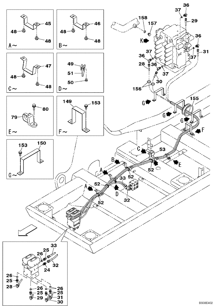 Схема запчастей Case CX800B - (08-92[01]) - PILOT CONTROL LINES, ATTACHMENT - TWO WAY (08) - HYDRAULICS