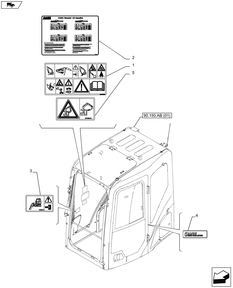 Схема запчастей Case CX80C - (90.108.AC[02]) - DECAL (ANZ) (90) - PLATFORM, CAB, BODYWORK AND DECALS