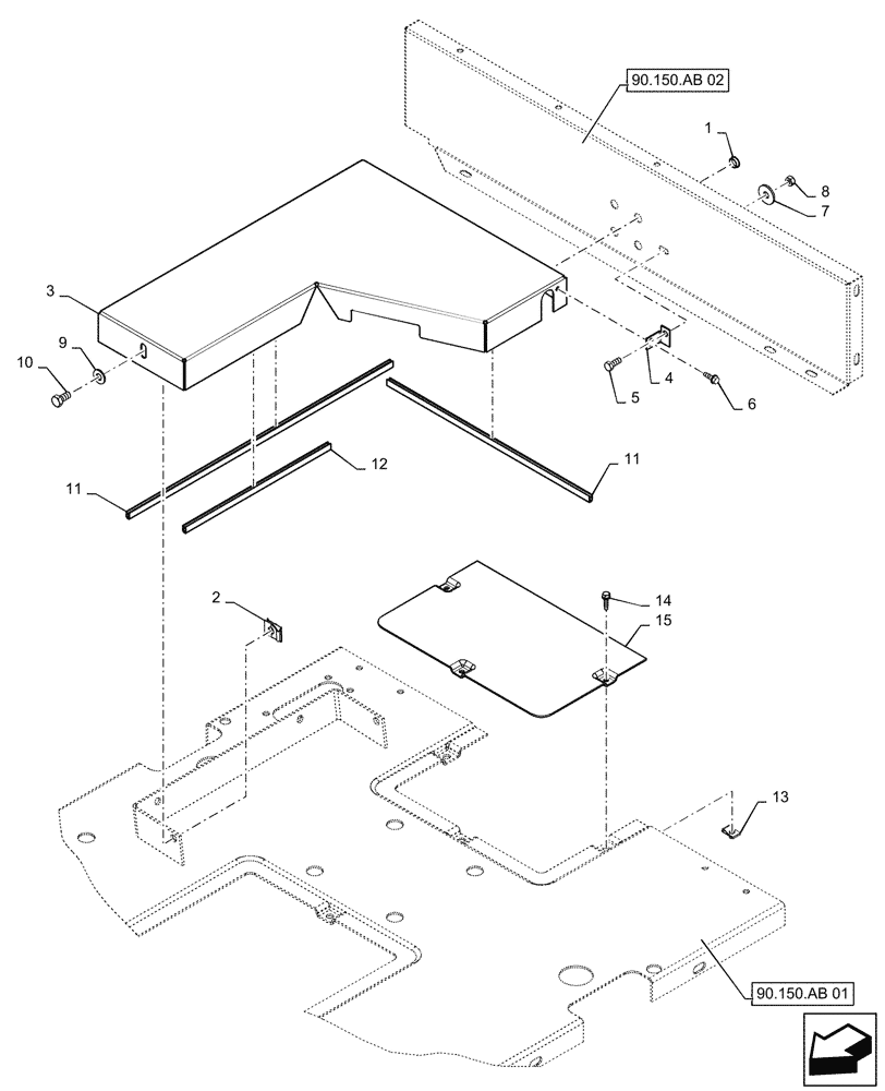 Схема запчастей Case 570N EP - (90.110.BD[02]) - CAB FLOOR COVER, 3000 LB COUNTERWEIGHT ONLY (90) - PLATFORM, CAB, BODYWORK AND DECALS