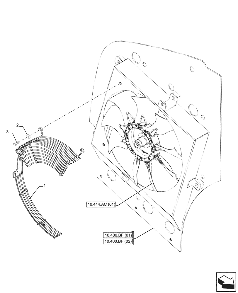 Схема запчастей Case 221F - (10.414.AC[02]) - VAR - 734505 - FAN, GUARD (10) - ENGINE