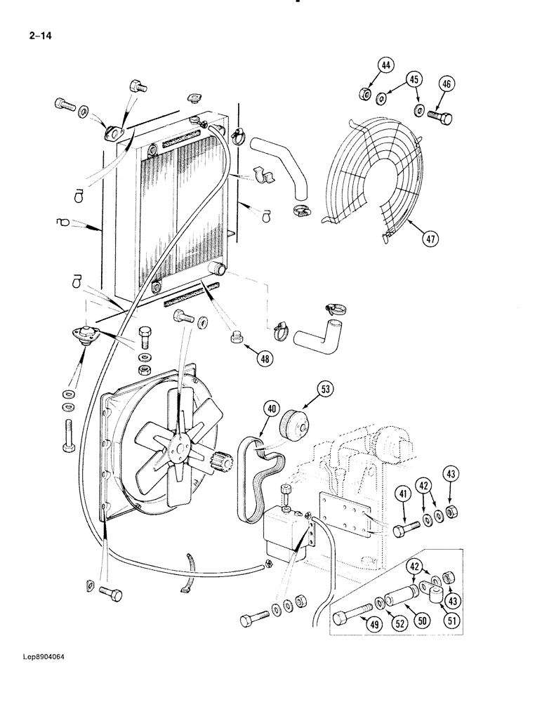 Схема запчастей Case 888 - (2-014) - RADIATOR, OIL COOLER, HOSES AND COOLANT RECOVERY (02) - ENGINE