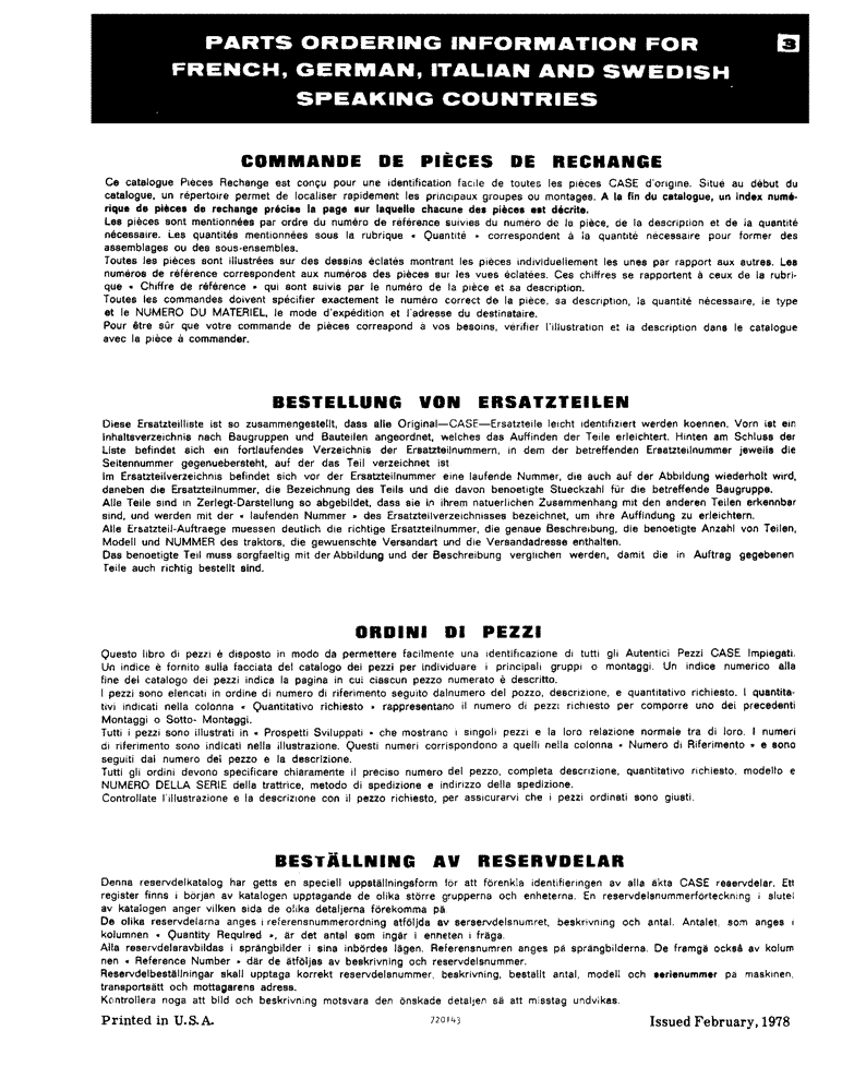 Схема запчастей Case W14 - (003) - PARTS ORDERING INFORMATION FOR FRENCH, GERMAN, ITALIAN AND SWEDISH SPEAKING COUNTRIES (00) - PICTORIAL INDEX