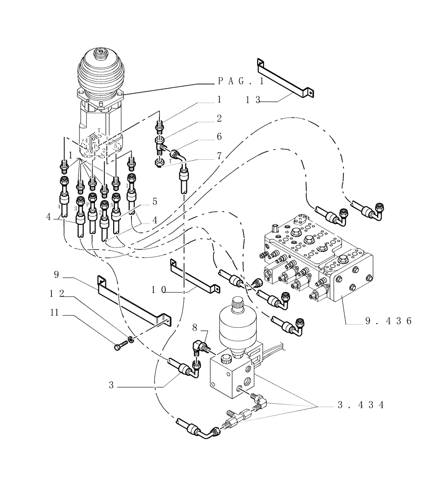 Схема запчастей Case 1850K LT - (3.437[02]) - CONTROL VALVE LINKAGE - PIPING (07) - HYDRAULIC SYSTEM/FRAME