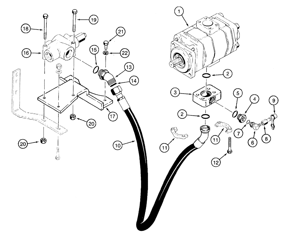 Схема запчастей Case 921B - (5-004) - STEERING HYD CIRCUIT, PRESSURE & RETURN LINES, PUMP TO FLOW CONTROL VALVE PRIOR TO P.I.N. JEE0051800 (05) - STEERING