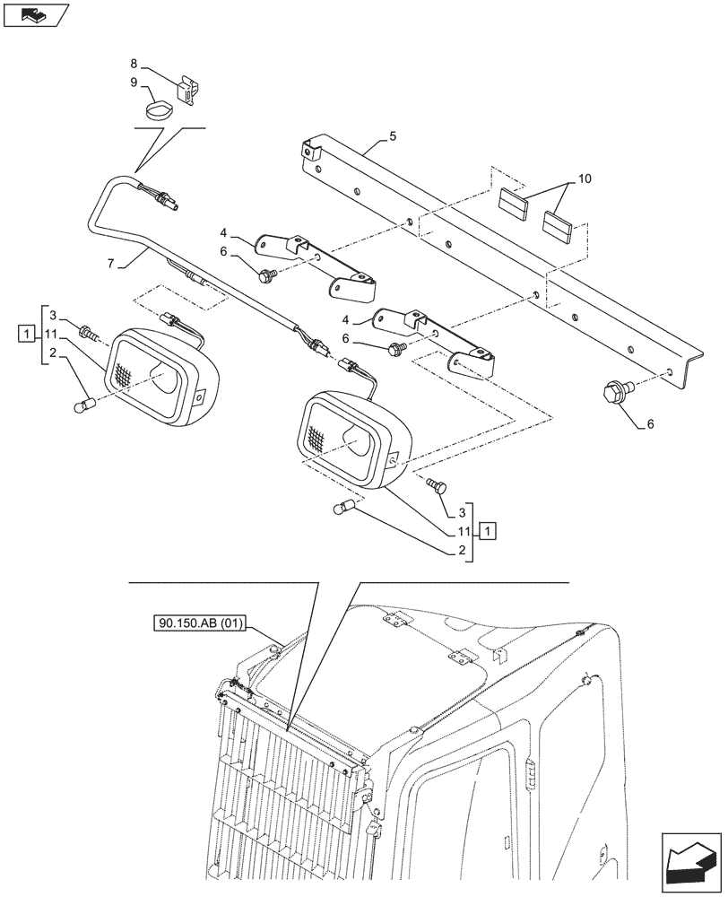 Схема запчастей Case CX80C - (55.404.BS[06]) - VAR - 461024, 461142, 781986 - WORK LIGHT (ANZ) (55) - ELECTRICAL SYSTEMS