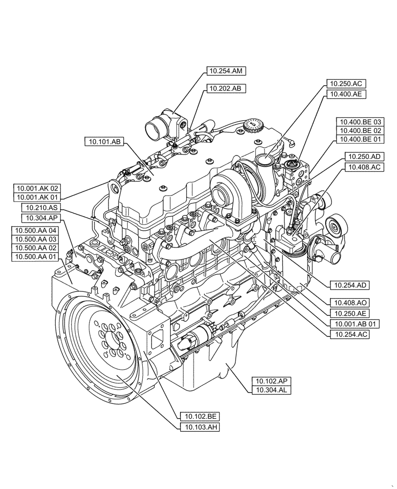 Схема запчастей Case F4HFE6131 B003 - (10.000.00[02]) - SECTION INDEX - ENGINE (10) - ENGINE