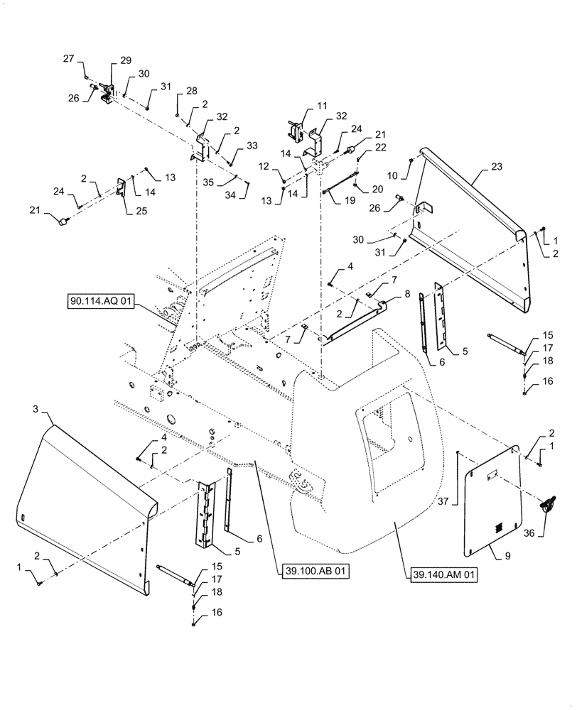 Схема запчастей Case 586H - (90.100.AU[02]) - ENGINE SIDE PANEL INSTALLATION (90) - PLATFORM, CAB, BODYWORK AND DECALS