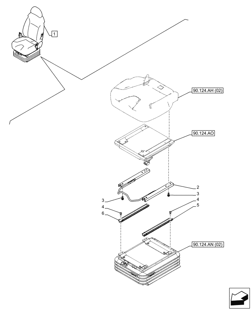 Схема запчастей Case CX300D LC - (90.124.AL[03]) - VAR - 488035 - SEAT, SLIDE GUIDE (90) - PLATFORM, CAB, BODYWORK AND DECALS