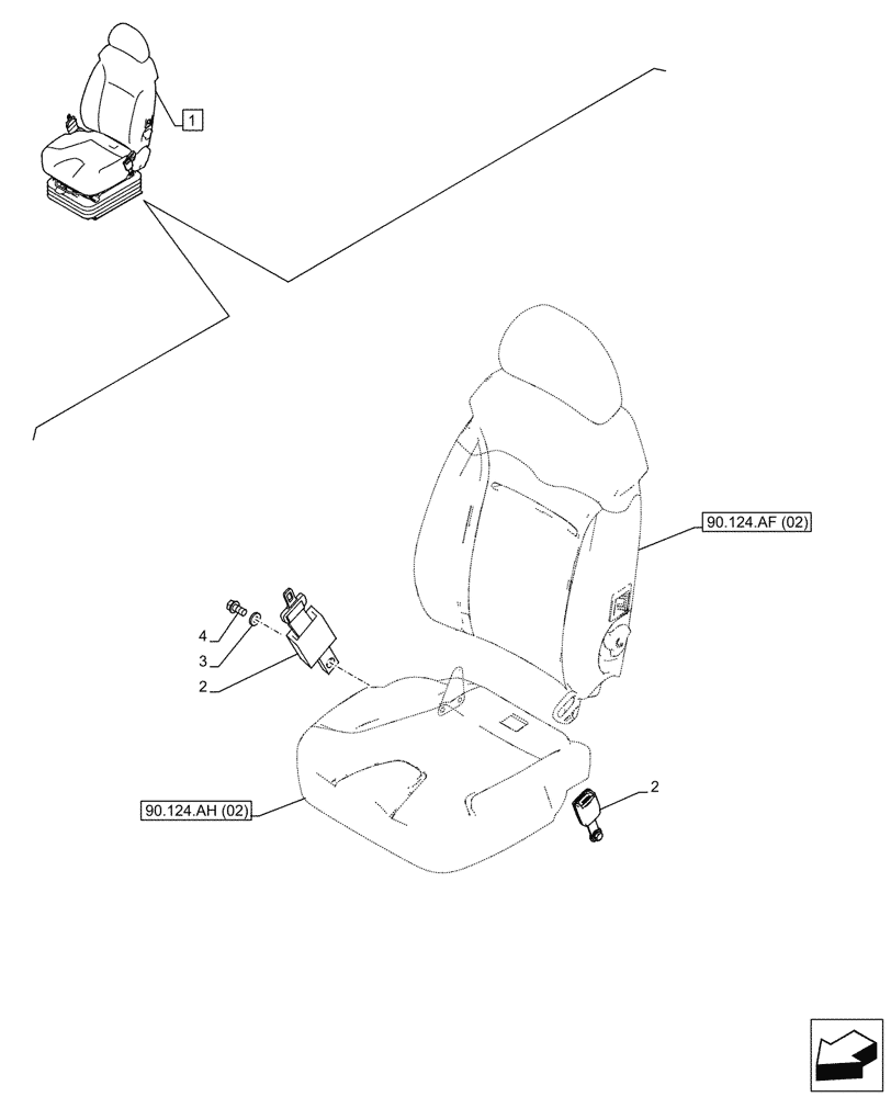 Схема запчастей Case CX500D LC - (90.151.AD[02]) - VAR - 488035 - SEAT, SAFETY BELT (90) - PLATFORM, CAB, BODYWORK AND DECALS