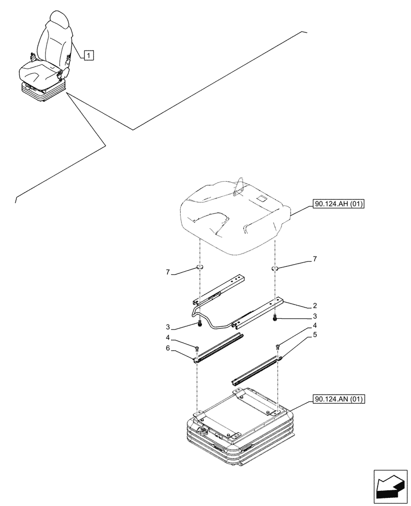 Схема запчастей Case CX500D LC - (90.124.AL[02]) - VAR - 781277 - SEAT, SLIDE GUIDE (90) - PLATFORM, CAB, BODYWORK AND DECALS