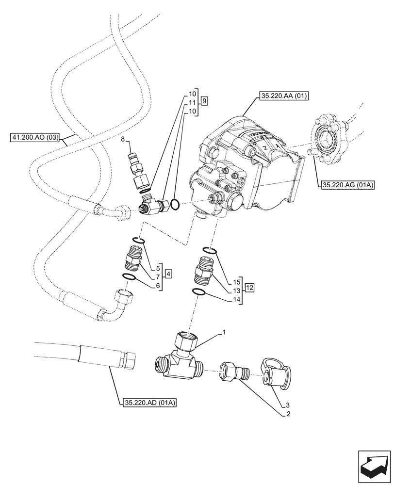 Схема запчастей Case 321F - (41.200.BO[01A]) - VAR - 402045, 732001, 732002, 732005, 732006, 734647, 734648, 734651, 734652 - LINES, AUXILIARY STEERING - BEGIN DATE 30 APRIL 2015 (41) - STEERING