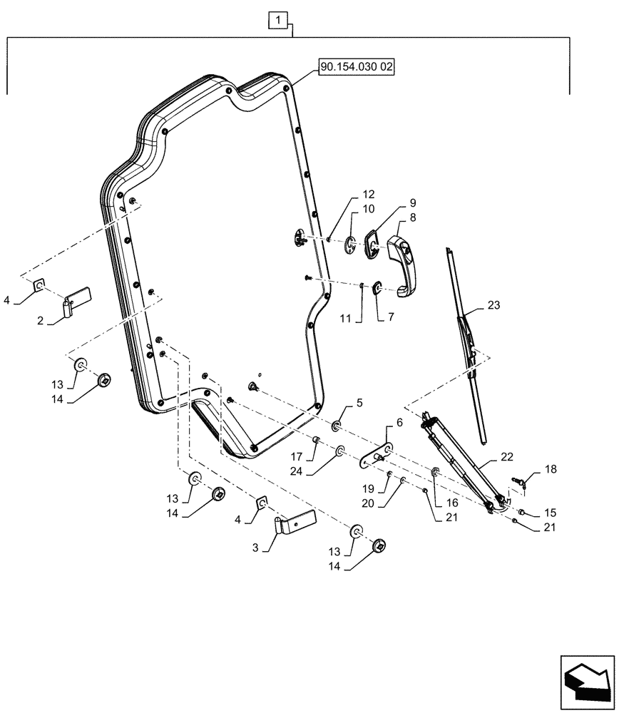 Схема запчастей Case TR340 - (90.154.020[02]) - DEMO DOOR, ASSY (90) - PLATFORM, CAB, BODYWORK AND DECALS