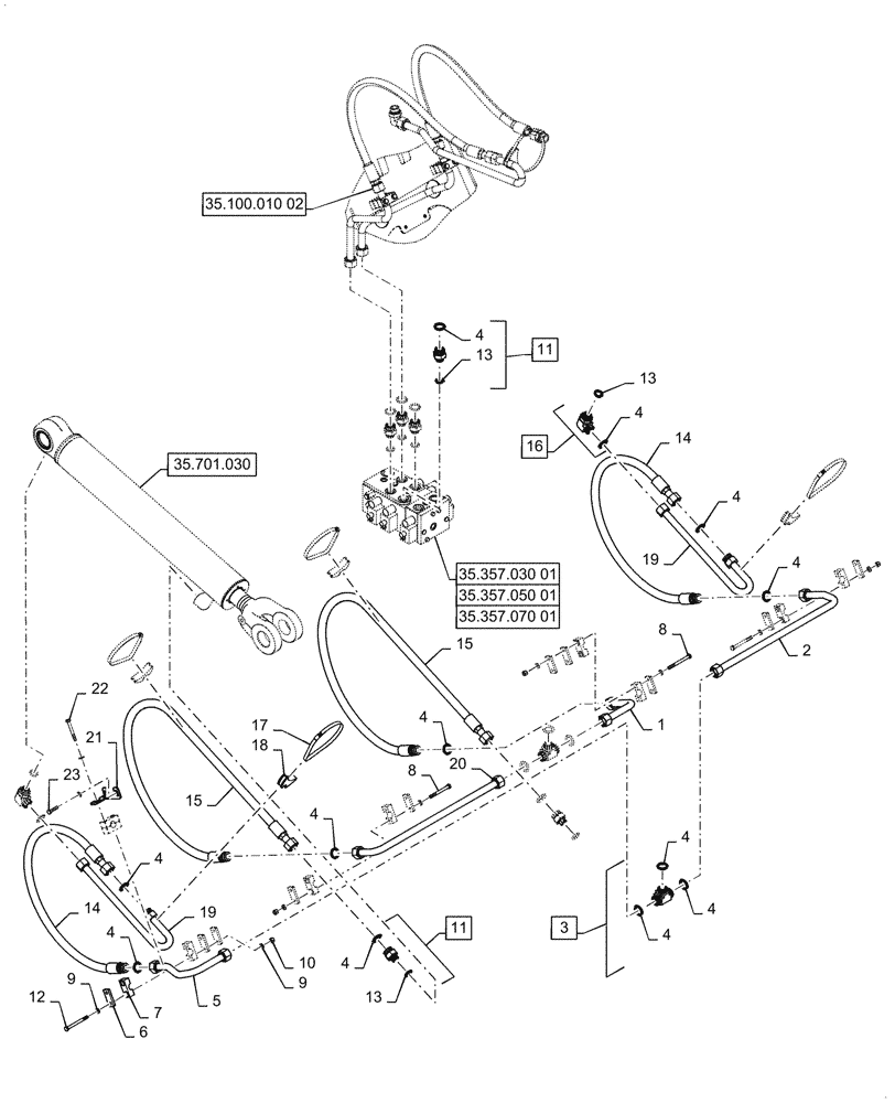 Схема запчастей Case 621G - (35.100.010[01]) - LIFT CYLINDER LINES AND FITTINGS, Z-BAR AND XR/LR (35) - HYDRAULIC SYSTEMS