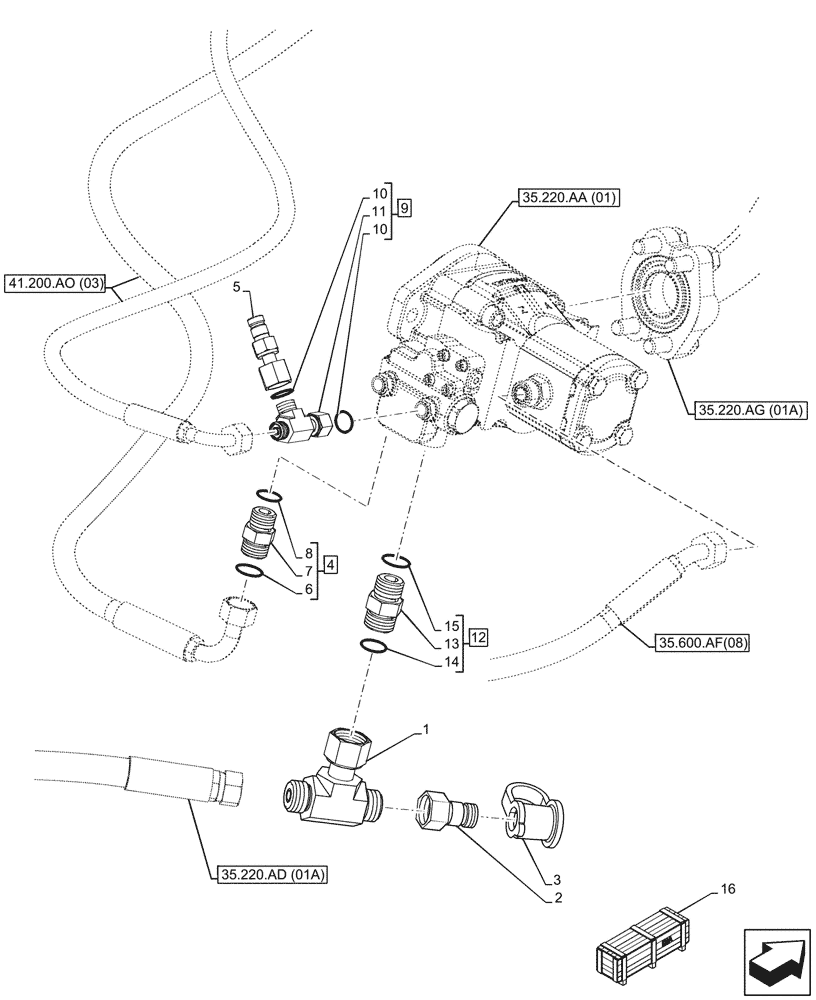 Схема запчастей Case 321F - (41.200.BO[02A]) - VAR - 732003, 732004, 734591, 734649, 734650 - LINES, AUXILIARY STEERING - BEGIN DATE 30 APRIL 2015 (41) - STEERING