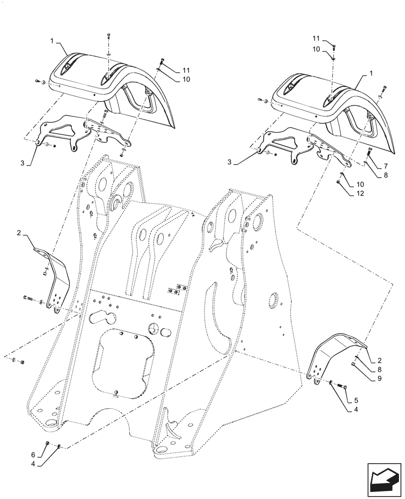 Схема запчастей Case 621G - (90.116.040) - FRONT FENDER INSTALLATION, STANDARD (90) - PLATFORM, CAB, BODYWORK AND DECALS