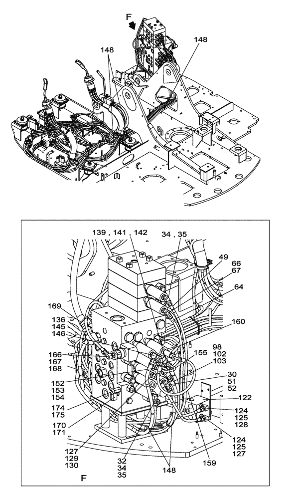 Схема запчастей Case CX135SR - (08-113) - HYDRAULIC CIRCUIT - PILOT - WITH DOZER BLADE - OFFSET BACKHOE BOOM (08) - HYDRAULICS
