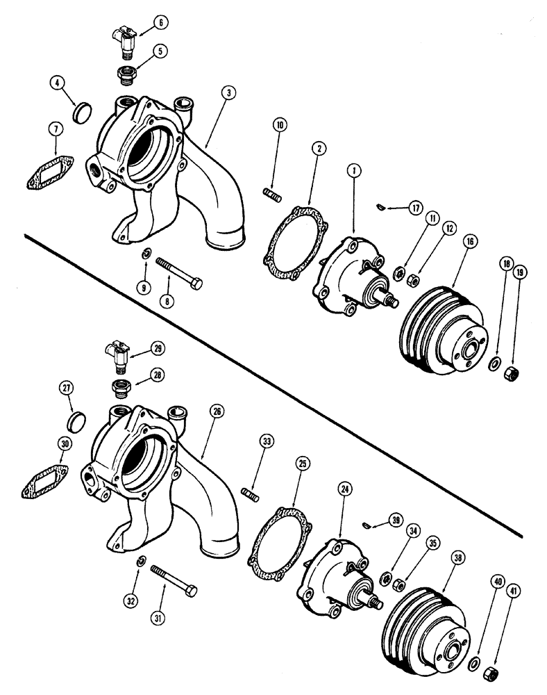 Схема запчастей Case W20 - (009A) - WATER PUMP (401B) DIESEL ENGINE 1ST USED ENG. SN. 2570670 (02) - ENGINE