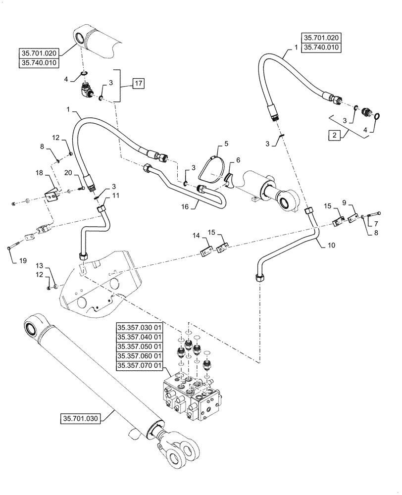 Схема запчастей Case 621G - (35.100.010[02]) - TILT CYLINDER LINES AND FITTINGS, Z-BAR AND XR/LR (35) - HYDRAULIC SYSTEMS
