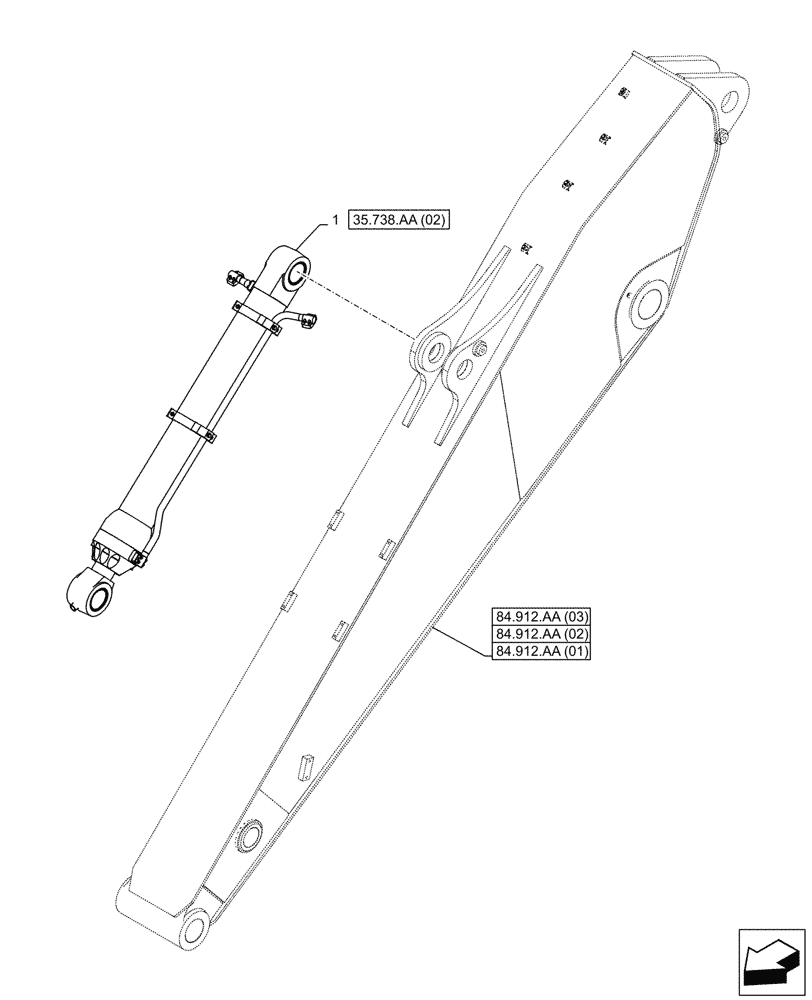 Схема запчастей Case CX250D LC - (35.738.AA[01]) - VAR - 781149 - 781178 - 461548 - BUCKET CYLINDER (35) - HYDRAULIC SYSTEMS