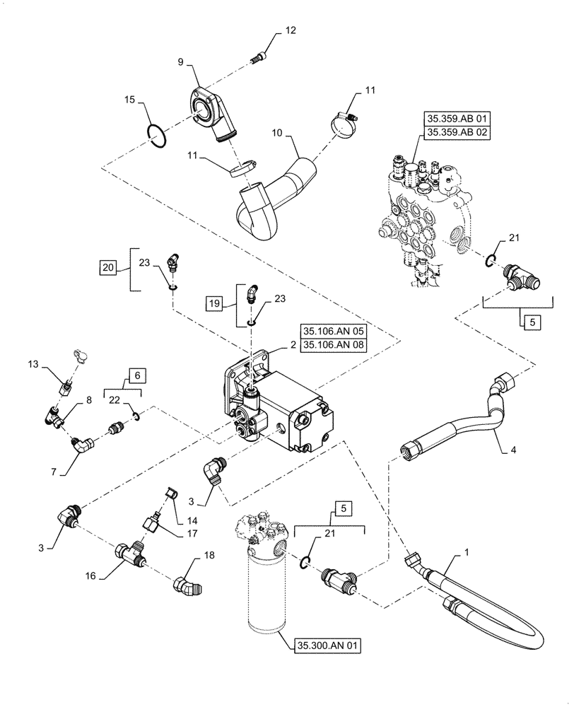 Схема запчастей Case 570N EP - (35.106.AD[01]) - VAR - 745163 - PTO READY PUMP - SHIMADZU (35) - HYDRAULIC SYSTEMS