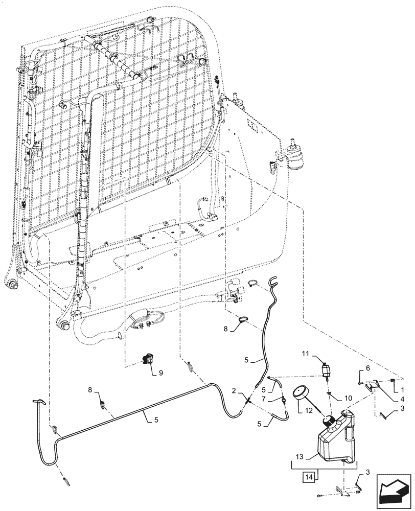 Схема запчастей Case TV380 - (55.518.010[02]) - WASHER RESERVOIR, FRONT & REAR (55) - ELECTRICAL SYSTEMS