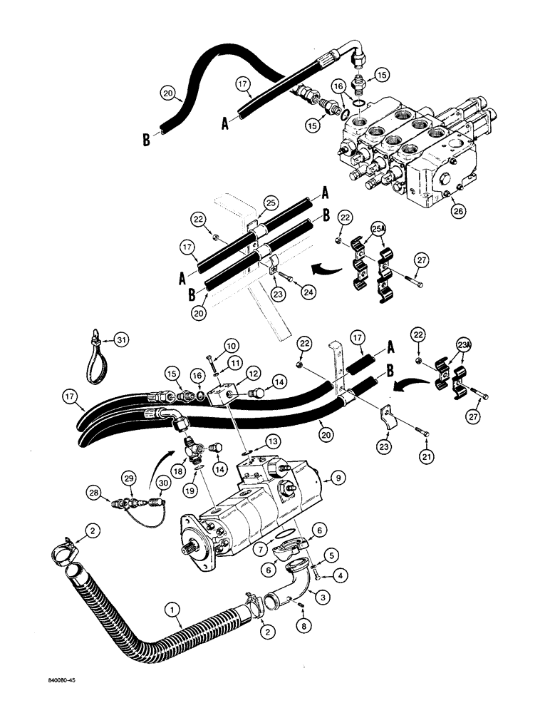 Схема запчастей Case W36 - (8-388) - LOADER HYDRAULIC CIRCUIT, HYDRAULIC RESERVOIR TO PUMP AND VALVE (08) - HYDRAULICS