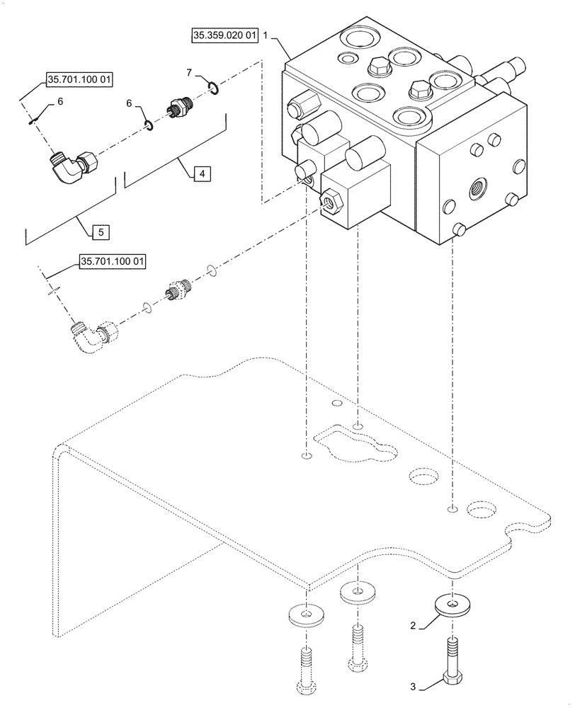 Схема запчастей Case 621G - (35.357.040[01]) - VAR - 734051, 734052 - CONTROL VALVE, MOUNTING - 2 SPOOL, XT / TC (35) - HYDRAULIC SYSTEMS