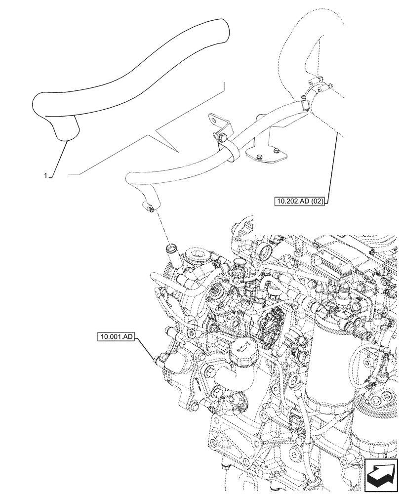 Схема запчастей Case 121F - (10.202.AK[03]) - VAR - 402111, 402112, 734575, 734653, 734654 - AIR INTAKE LINE, INSULATION (10) - ENGINE