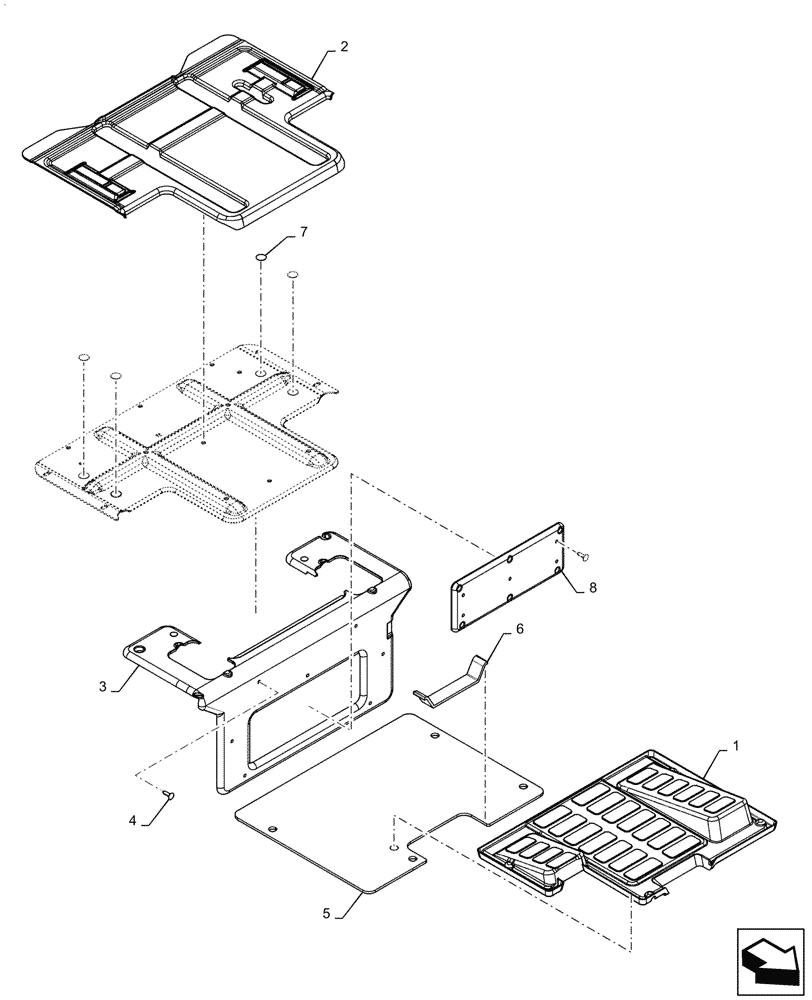 Схема запчастей Case TR340 - (90.160.030[01]) - FLOOR MAT, MECHANICAL HAND CONTROLS (90) - PLATFORM, CAB, BODYWORK AND DECALS