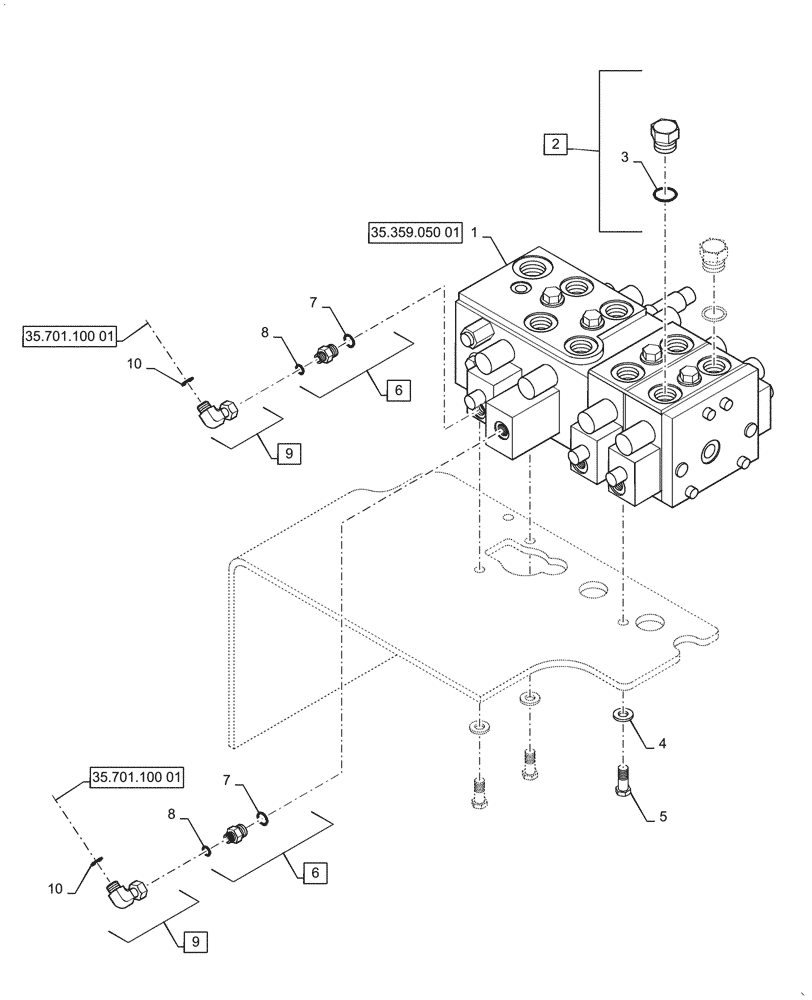 Схема запчастей Case 621G - (35.357.070[01]) - VAR - 734055 - CONTROL VALVE, MOUNTING - 4 SPOOL, Z-BAR / XR (35) - HYDRAULIC SYSTEMS