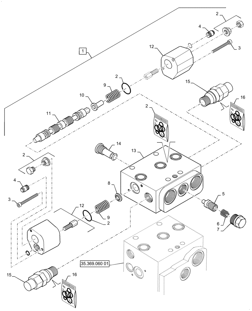 Схема запчастей Case 621G - (35.359.060[03]) - VAR - 734055 - CONTROL VALVE ASSY - 4 SPOOL, XT / TC (35) - HYDRAULIC SYSTEMS