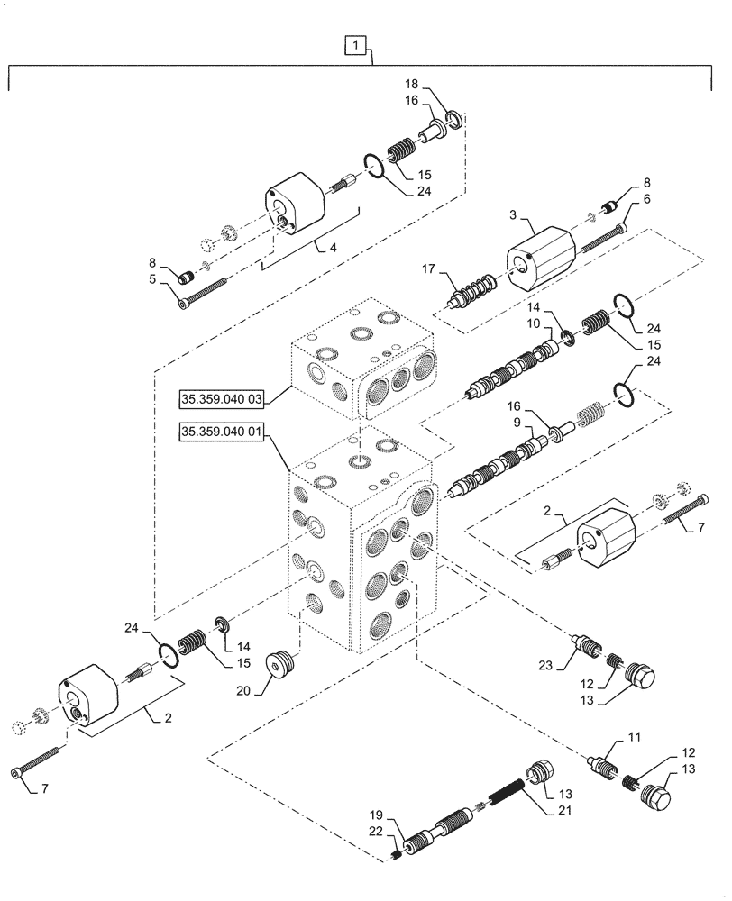 Схема запчастей Case 621G - (35.359.040[02]) - VAR - 734053, 734054 - CONTROL VALVE ASSY - 3 SPOOL, Z-BAR / XR / LR (35) - HYDRAULIC SYSTEMS