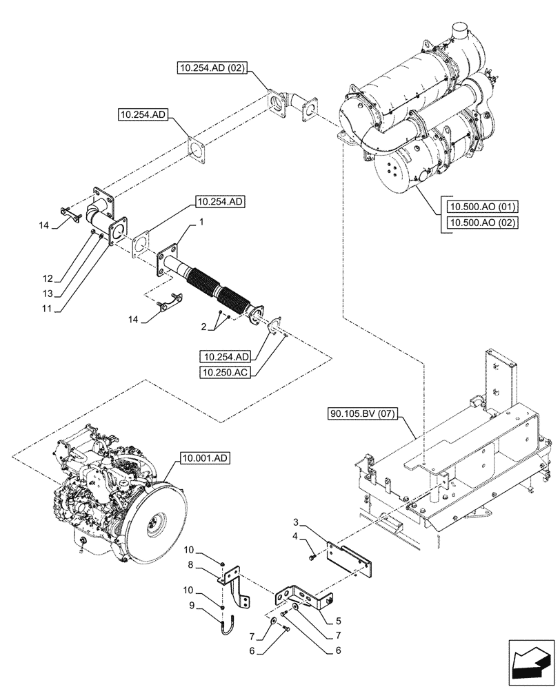 Схема запчастей Case CX210D LC LR - (10.254.AD[01]) - EXHAUST SYSTEM, EXHAUST PIPE - BSN NGS7H1299 (10) - ENGINE