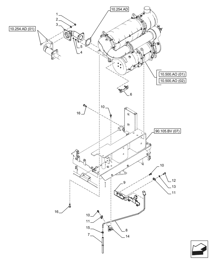 Схема запчастей Case CX210D LC LR - (10.254.AD[02]) - EXHAUST SYSTEM, EXHAUST PIPE - BSN NGS7H1299 (10) - ENGINE