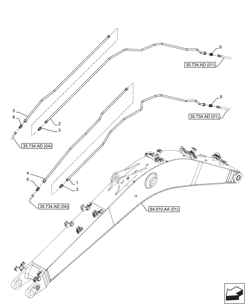 Схема запчастей Case CX250D LC - (35.734.AD[03]) - VAR - 781128 - QUICK COUPLER, HYDRAULIC LINE, BOOM (35) - HYDRAULIC SYSTEMS
