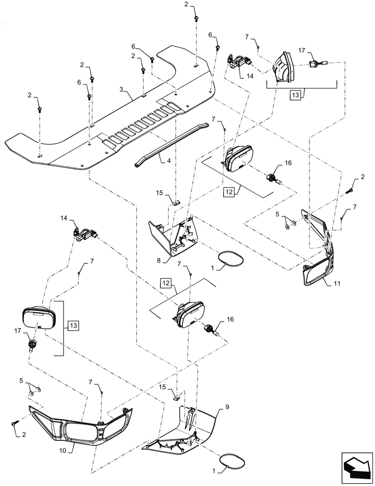 Схема запчастей Case TV380 - (55.404.040[01]) - FRONT LIGHT ASSY (55) - ELECTRICAL SYSTEMS