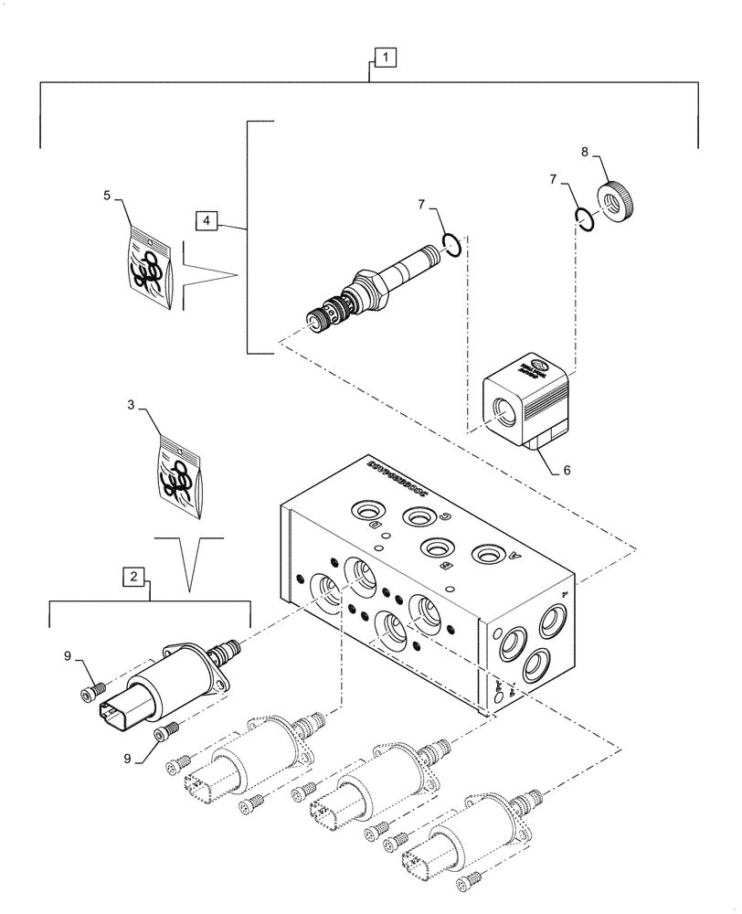 Схема запчастей Case 1021G - (35.204.010[01]) - VAR - 734051, 734052 - SOLENOID VALVE, ASSY - EH CONTROL, 2 FUNCTION (35) - HYDRAULIC SYSTEMS