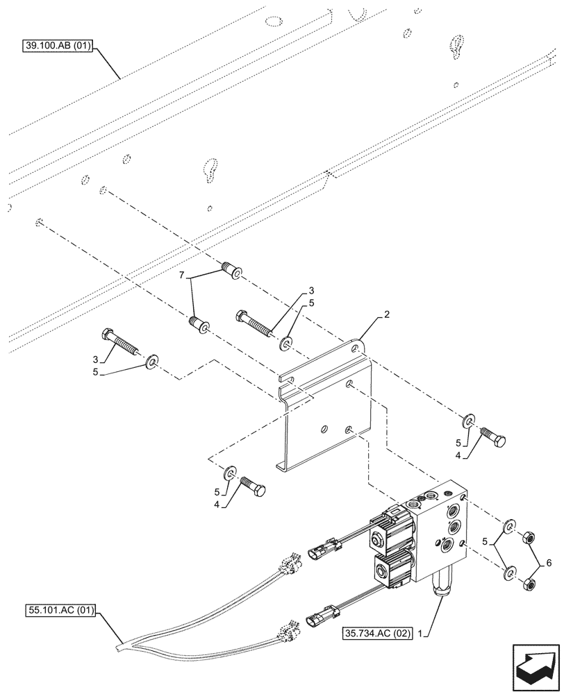 Схема запчастей Case 580N EP - (35.734.AC[01]) - VAR - 423049 - QUICK COUPLER, VALVE (35) - HYDRAULIC SYSTEMS