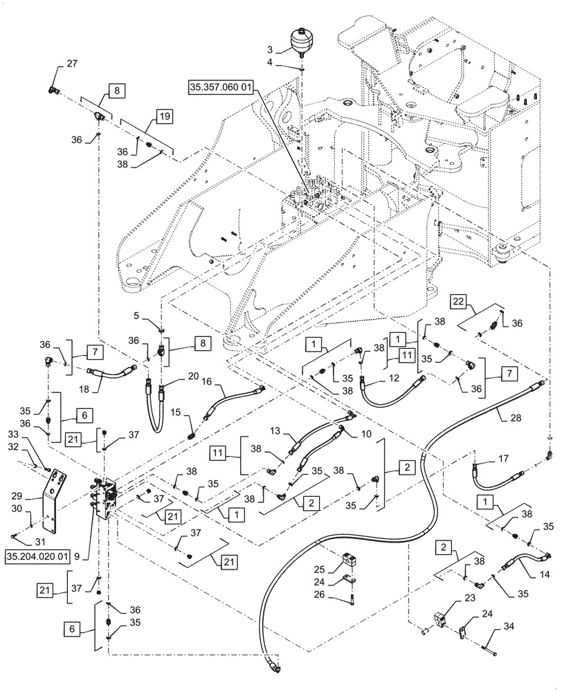 Схема запчастей Case 721G - (35.480.040[01]) - VAR - 734053, 734054 - CONTROL VALVE LINE - 3 SPOOL, EH, XT (35) - HYDRAULIC SYSTEMS