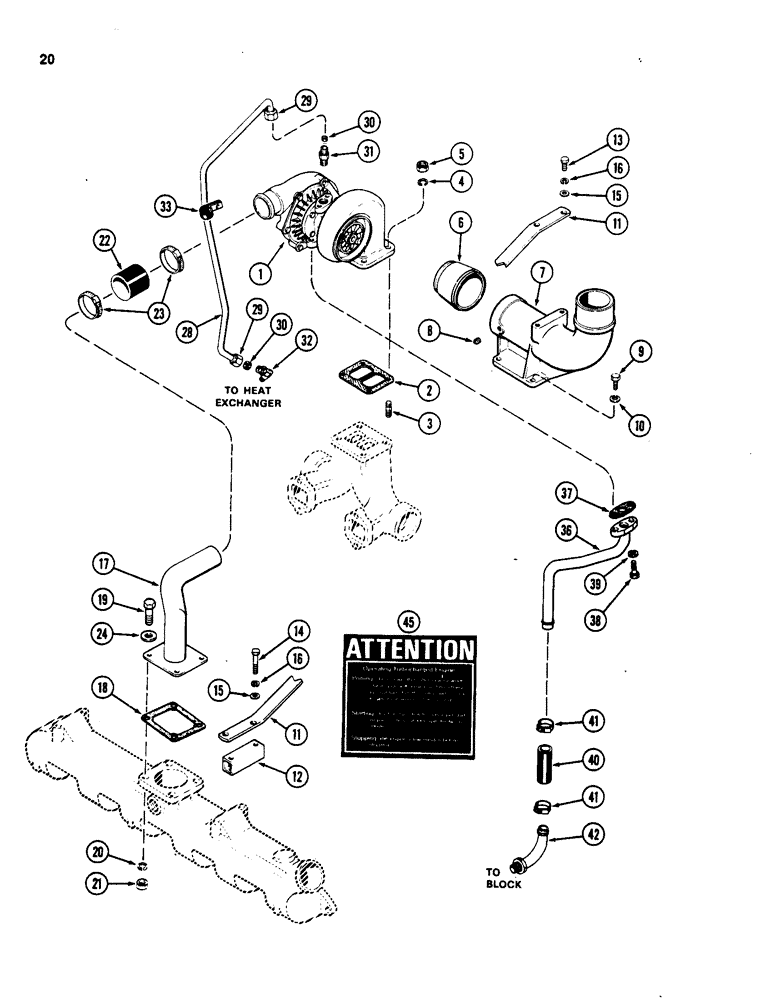 Схема запчастей Case W18 - (020) - TURBOCHARGER SYSTEM, 401BDT DIESEL ENGINE, ALTITUDE COMPENSATING (02) - ENGINE