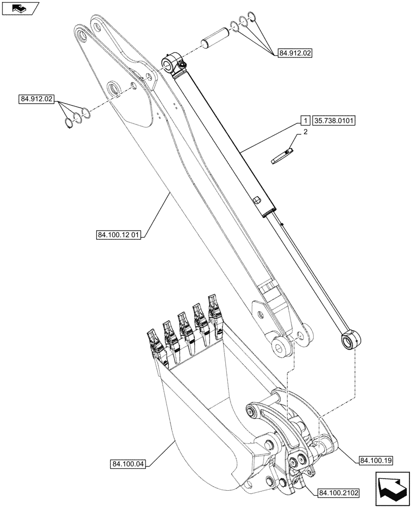 Схема запчастей Case 580SN - (35.738.0201[02]) - VAR - 423075 - BACKHOE BUCKET, CYLINDER (35) - HYDRAULIC SYSTEMS