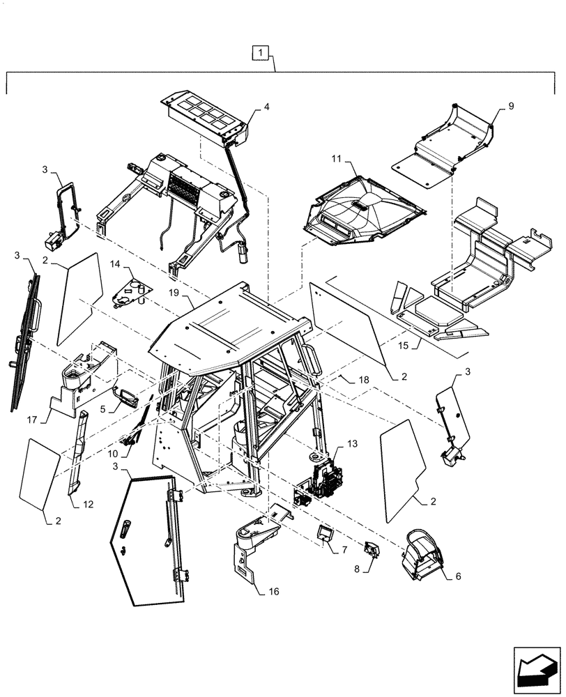 Схема запчастей Case 850M LT - (90.150.AB[01]) - ROPS, CAB (90) - PLATFORM, CAB, BODYWORK AND DECALS
