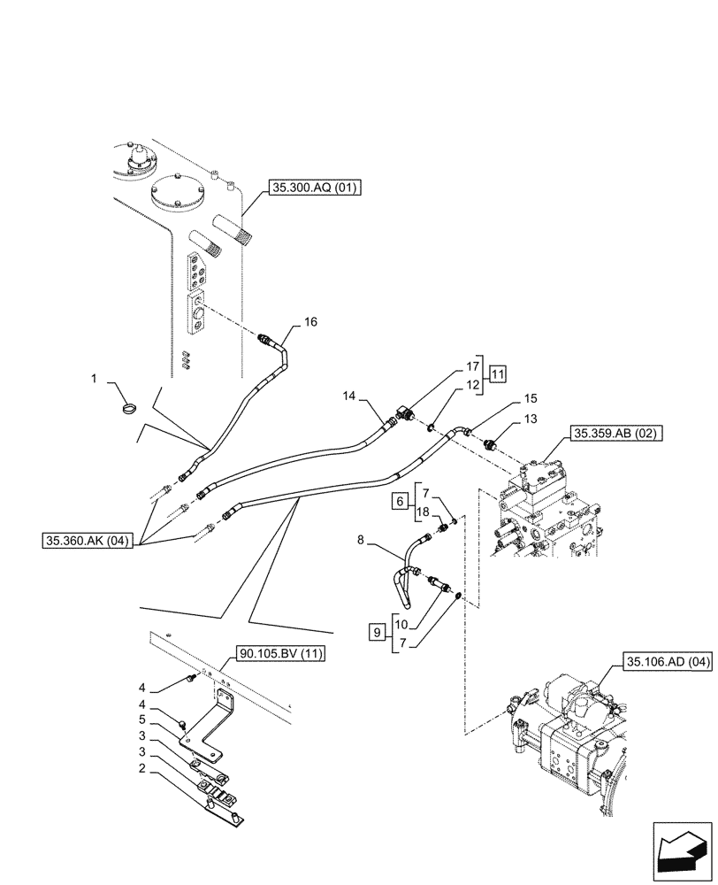 Схема запчастей Case CX250D LC LR - (35.360.AF[01]) - VAR - 461863 - HYDRAULIC LINE, CLAMSHELL BUCKET, ROTATION, W/ ELECTRICAL PROPORTIONAL CONTROL (35) - HYDRAULIC SYSTEMS