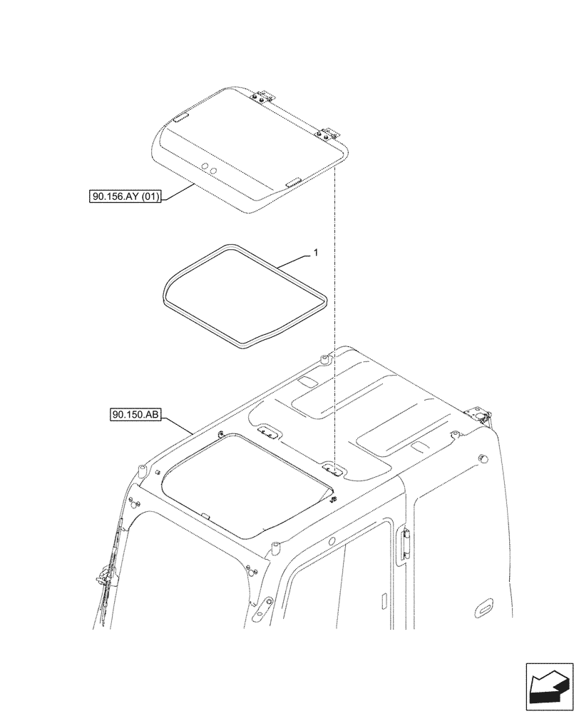Схема запчастей Case CX250D LC LR - (90.156.AY[02]) - CAB GLASS, ROOF, SEAL (90) - PLATFORM, CAB, BODYWORK AND DECALS