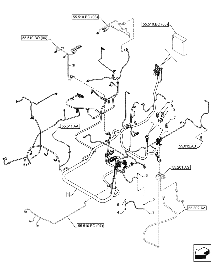Схема запчастей Case CX250D LC LR - (55.510.BO[01]) - MAIN, WIRE HARNESS - BSN NGS7M1171 (55) - ELECTRICAL SYSTEMS