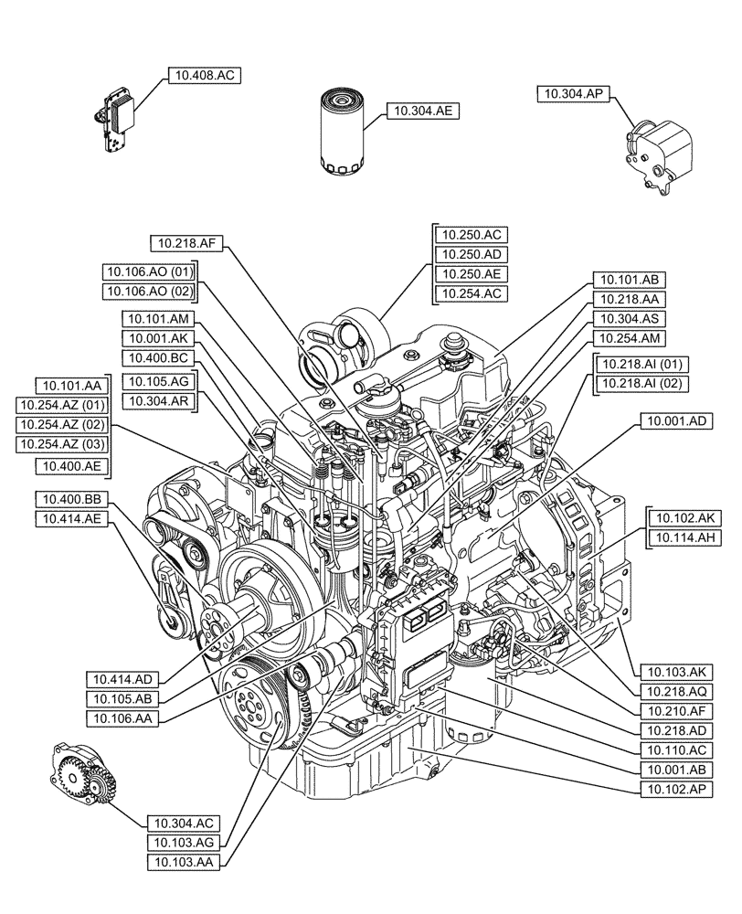 Схема запчастей Case F4HFE4135 B003 - (10.000.00) - SECTION INDEX - ENGINE (10) - ENGINE