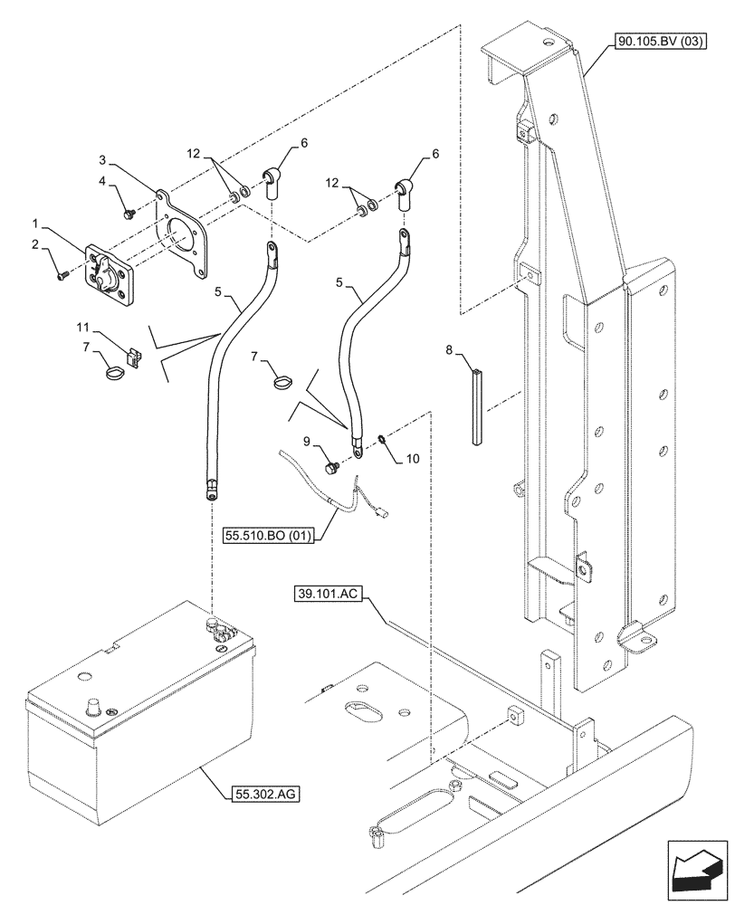 Схема запчастей Case CX250D LC LR - (55.302.AI[01]) - BATTERY ISOLATOR, SWITCH - BSN NGS7M1171 (55) - ELECTRICAL SYSTEMS