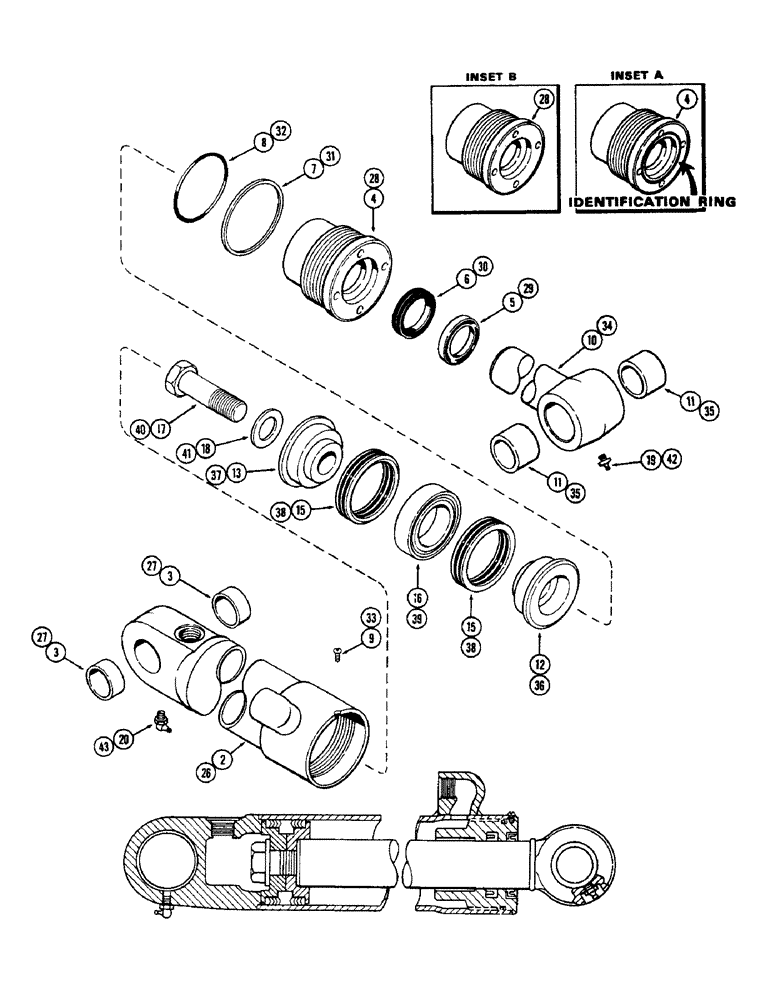 Схема запчастей Case 33S - (328) - G33196 BACKHOE BUCKET CYL,3-1/2"DIA. CYL W/30-9/16 STROKE USED W/4 DIPPER EXT. W/GLAND ID RING 